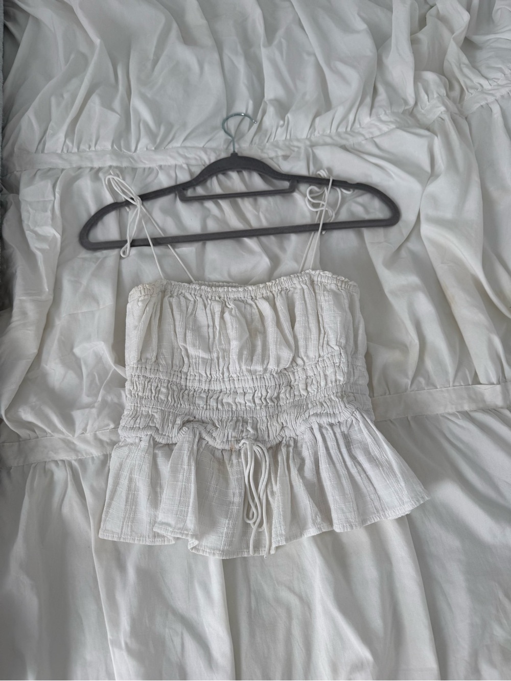 J. Crew White Smocked Peplum Tie-Strap Camisole Top